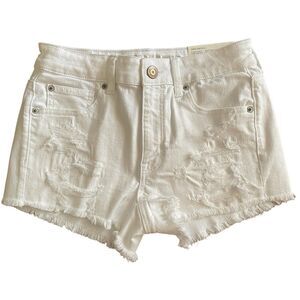 American Eagle Super Stretch X Hi Rise Shortie Denim Short Sz 6 White Distressed